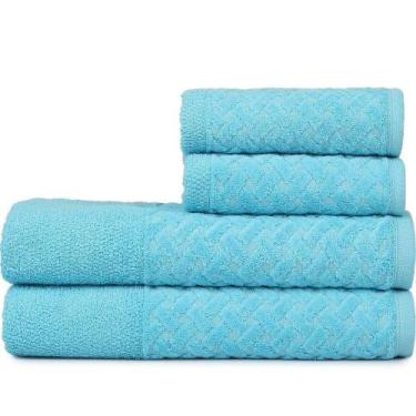 Imagem de Kit Jogo de Toalhas Banho e Rosto Finesse 100% Algodão 380G Azul - ATL