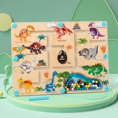Imagem de Brinquedo Educativo Magnético Labirinto Magnético Montessori Tema Dino
