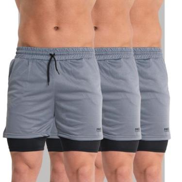 Imagem de KIT3 Shorts 2em1 Treino Bermuda MASCULINO Academia Corrida Com Bolsos 