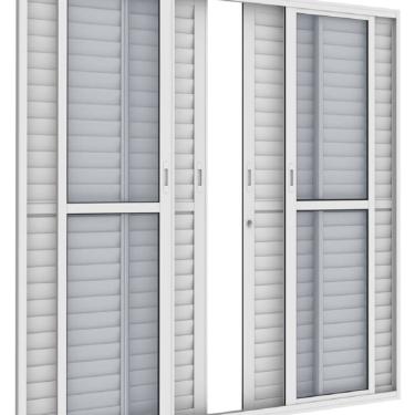 Imagem de Porta Balcão de Aluminio 210x200cm 6 Folhas com Travessa e Vidro Branco