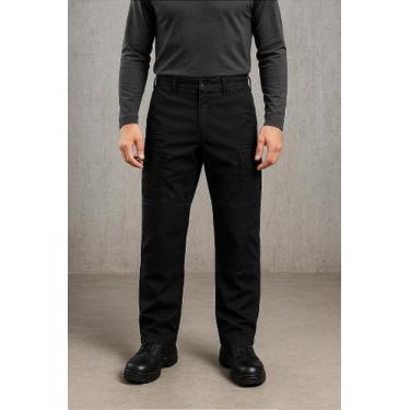 Imagem de Calça Uniforme Brim Pesado com Elástico e Bolsos - Preta - Tamanhos EG