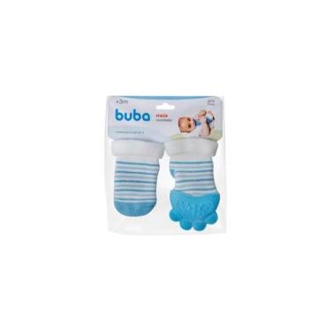 Imagem de Meia com mordedor silicone gengiva bebê buba azul