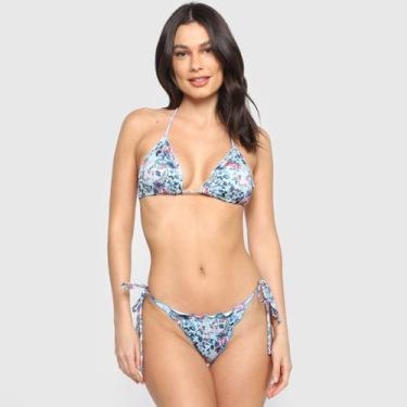 Imagem de Biquíni Cortininha República do Sol Frufru Floral Feminino, Azul, GG