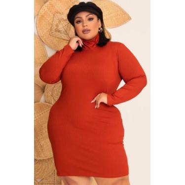 Imagem de Vestido curto Plus Size Manga longa cacharrel gola alta - Tropicana Mo