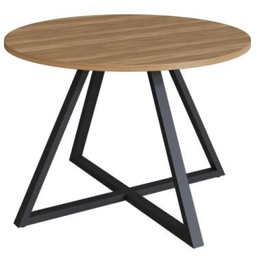 Imagem de Mesa de Jantar Redonda 110cm Pés Industrial Idea A03 Nogal Sevilha Pre