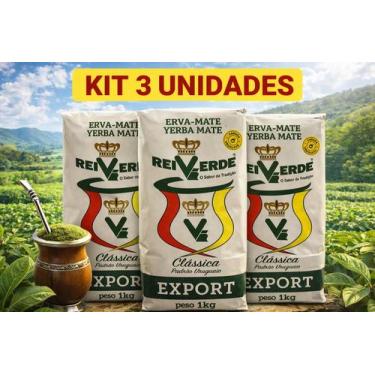 Imagem de Kit 3 Erva Mate Rei verde Export Padrão Uruguaio Clássica 1kg