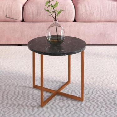 Imagem de Mesa de Centro Industrial Redonda 50cm - Marquina/Cobre - ARTESANO MOV
