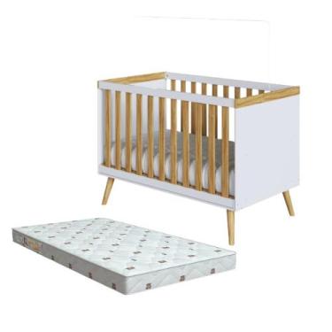 Imagem de Kit Berço Sky Branco/Amêndoa + Colchão Orthoflex Infantil - PEROBA