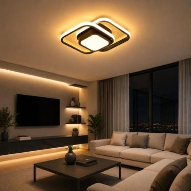 Imagem de Luminária Plafon LED Teto Pendente Duplo Quadrado Luz Led Sobrepor Pre