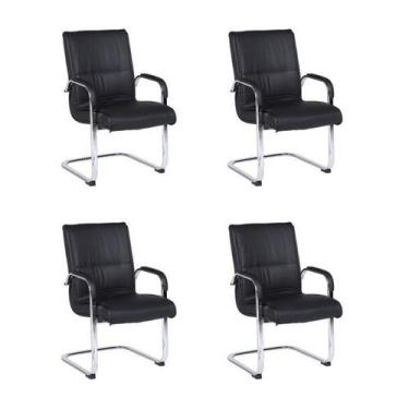 Imagem de Kit com 4 Cadeiras Office Base Fixa em Aço Cromado e material ecológic