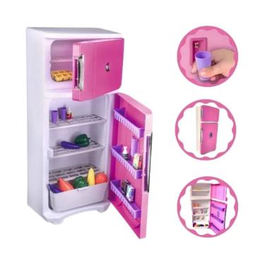 Imagem de Geladeira Infantil Geladeira das Princesas Dispenser de Água Funcional Portas Que Abrem e Fecham Rosa Lua de Cristal