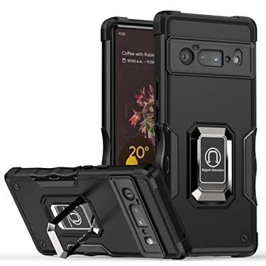Imagem de Capa para Google Pixel 6/6Pro, Capa de telefone protetora de nível militar com suporte magnético para carro e rotação de 180 graus de metal porta-anel de dedo capa à prova de choque, preta, 6 6,35 polegadas