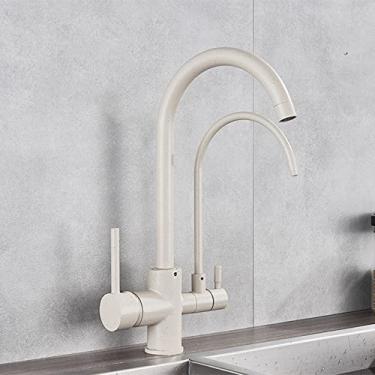 Imagem de Guindaste filtrado preto fosco para cozinha pull out spray 360 rotação torneira filtro de água três vias misturador torneira de cozinha, tipo b, ponto biege, 1
