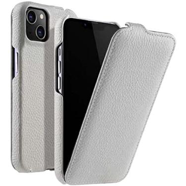 Imagem de KKFAUS Capa de telefone com concha vertical, padrão de lichia couro genuíno à prova de choque capa coldre para Apple iPhone 13 (2021) 6,1 polegadas (cor: branco)