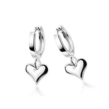 Imagem de Brincos de argola de prata esterlina pendente Full Love Heart para mulheres, adolescentes, meninas, cartilagem, pijama, argolas, lindas joias, aniversário, para mãe, filha, BFF
