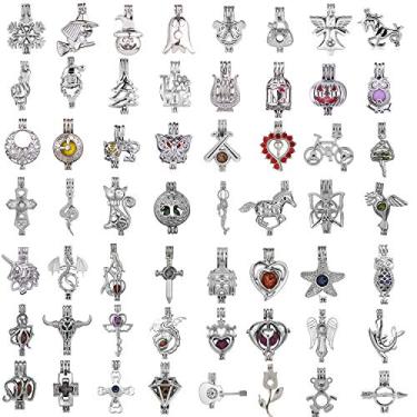 Imagem de 50 peças de pingentes de gaiola de pérolas mistas para fabricação de joias difusor de óleo essencial - adicione sua pedra/pérola/óleos essenciais à gaiola (50 peças), Pedra, Pérola