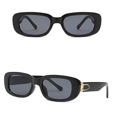 Imagem de Óculos de Sol Retrô Seta Retângulo de Metal Feminino Designer Vintage Quadrado Preto Armação Pequena Óculos de Sol Feminino, C1 Preto Preto, Tamanho Único