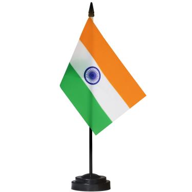 Imagem de Conjunto de bandeiras de mesa ANLEY India Deluxe - Bandeira de mesa indiana em miniatura de 6 x 4 "com pólo sólido de 12" - cores vivas e resistente ao desbotamento - base preta e topo de lança