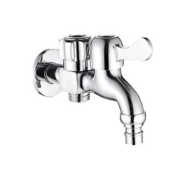 Imagem de LIDON Máquina de lavar torneira de mistura de água fria bico duplo latão torneira de pia de lavanderia adaptador de torneira de máquina de lavar adaptador de torneira de saída dupla cozinha banheiro, cromo B (cor: cromado C)