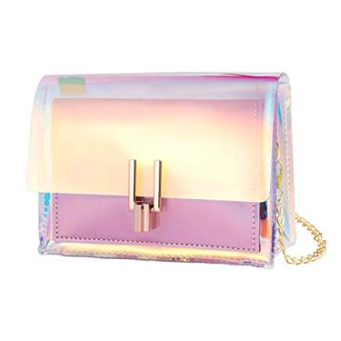 Imagem de TENDYCOCO Bolsa iridescente holograma bolsa clutch iridescente bolsa transversal iridescente bolsas de corrente transparente para mulheres bolsa holográfica, rosa, About 17 x 14 x 6 cm