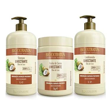 Imagem de Kit Umectante Ação Imediata Shampoo + Condicionador 1 Litro + Máscara 1kg Bio Extratus
