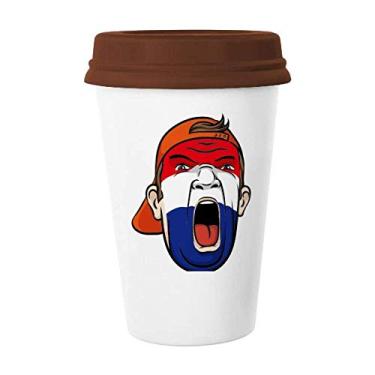 Imagem de Bandeira dos Países Baixos Touca de cerâmica para maquiagem facial com cabeça gritando Caneca de café para beber vidro de cerâmica