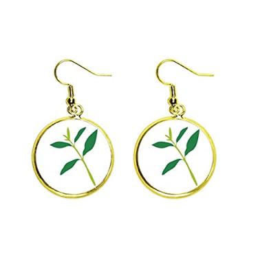 Imagem de Brinco feminino com estampa de folhas verdes escuras, desenho animado