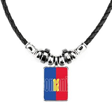 Imagem de DIYthinker Colar com nome da bandeira do país da Romênia Joia Torque Pingente de corda de couro