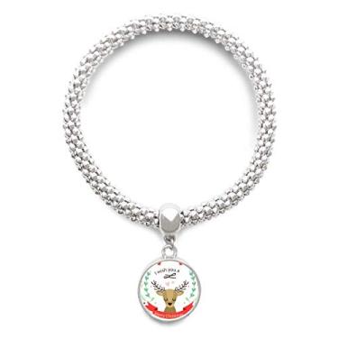 Imagem de DIYthinker Pulseira de prata com pingente de Natal com estampa de cervo e pingente de corrente ajustável