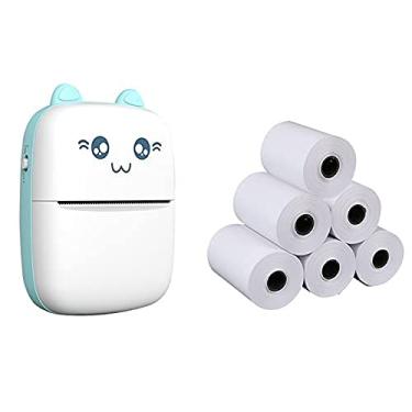 Imagem de Romacci Mini impressora térmica portátil sem fio BT 200dpi Photo Label Memo Pergunta errada Impressão com cabo USB + 5 rolos Rolo de papel térmico 57 * 30mm Perguntas erradas Notas Impressão de papéis