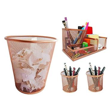 Imagem de Kit Organizador, Porta Caneta e Lixeira Rose Gold Escritório
