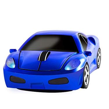 Imagem de Rato sem fio 2,4 GHz em forma de carro esportivo sem fio Rato sem fio óptico sem fio com receptor USB para computador portátil computador notebook 1600 DPI (azul)