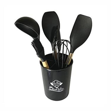 Imagem de Kit Utensílios Cozinha Silicone Cabo de Madeira 7 pçs PRETO