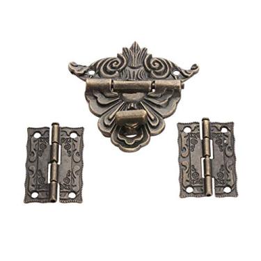 Imagem de 2 pcs Armário de bronze antigo dobradiças com jóias de madeira de madeira Toggle Hasp Clasp Vintage Hardware Conjunto de Móveis Acessórios YYDFPIIA