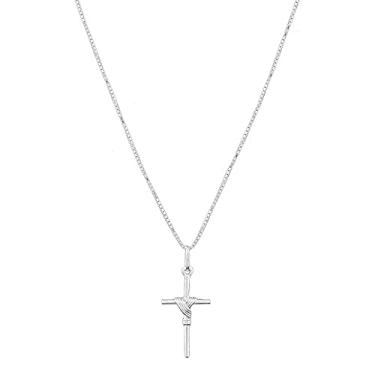Imagem de Cordão Corrente Masculina Veneziana 70cm Pingente Crucifixo Prata 925 Maciça