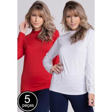 Imagem de Kit 5 Blusas Térmica Serra e Mar Feminina Poliéster Proteção UV Manga Comprida-Feminino
