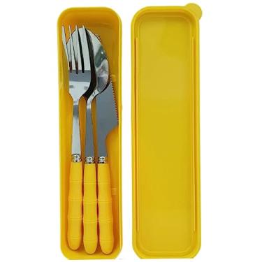 Imagem de Jogo Talher 3 Peças Inox Estojo Garfo Faca Colher Marmita Viagem