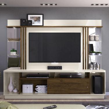Imagem de Estante Home para TV até 55 Polegadas LED 2 Portas Frizz Gold Madetec - Off White/Savana