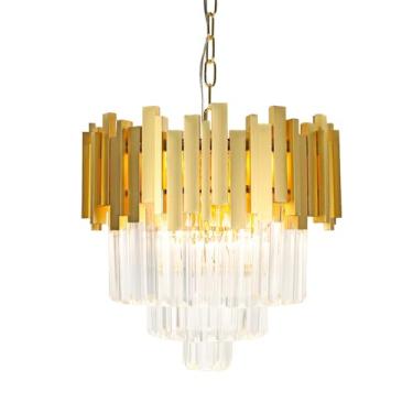 Imagem de Lustre Pendente 40cm Cristal Dourado Transparente Pd1507