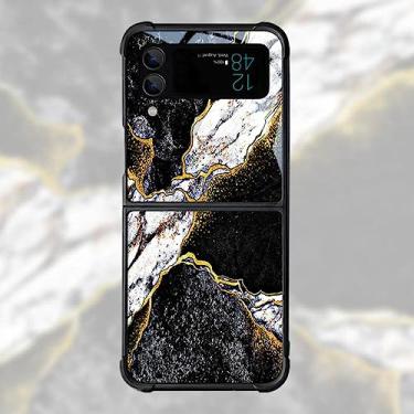 Imagem de Capa de telefone com padrão de pedra de jade verde esmeralda para Samsung Galaxy Z Flip 4 3 5G Filp4 capa de luxo mármore elegante capa à prova de choque, SMF, DLS110, para Galaxy Z Flip4