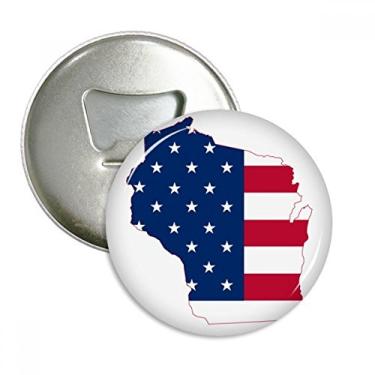 Imagem de Wisconsin America Mapa Estrelas Listras Bandeira Formato Redondo Abridor de Garrafas Ímãs de Geladeira Broches Presente 3 Peças