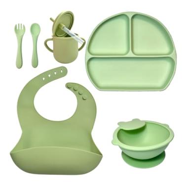 Imagem de Kit Introdução Alimentar de Silicone com 6 peças, ventosas e copo com tampa. (Verde)
