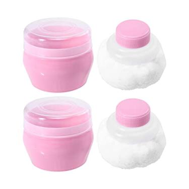 Imagem de 2 Sets Baby Powder Puff Box Fluffy Body After- Bath Powder Case Baby Care Face Body Villus Powder Puff Container Makeup Cosmetic Talcum Powder Holder with Hand Holder White ( Size : Pink )