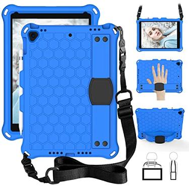 Imagem de QYiD Capa infantil para iPad Air 1, capa à prova de choque de EVA não tóxica adequada para crianças com suporte de alça, cinto de ombro para Apple iPad Air 1 (A1474/A1475/A1476), azul/preto
