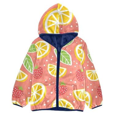 Imagem de KLL Limões e morangos em fundo rosa casacos de inverno para meninos com forro de ovelha casaco infantil azul marinho elegante bebê, Limões e morangos em fundo rosa, 7-8 Anos