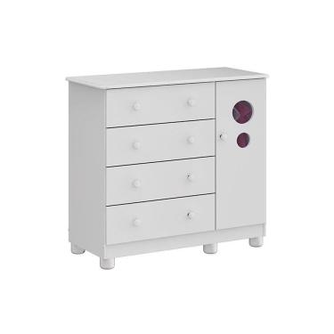 Imagem de Cômoda Infantil Bolinha C- 1 Porta Cristal E 4 Gavetas Branco - Peroba