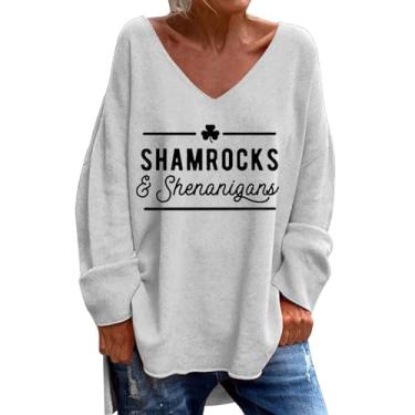 Imagem de Camiseta feminina PKDong Saint Patricks Day Shirts Irish Lucky Shamrock manga longa solta Let The Shenanigans Begin Letter Print Tee, Z06 cinza, XXG