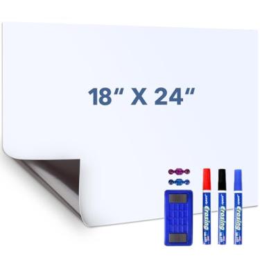 Imagem de Elecoman Quadro branco magnético apagável a seco, adesivo autoadesivo de quadro branco de 45,7 x 61 cm para parede, recorte DIY, fácil de escrever e limpar, decalque de parede magnético para crianças,