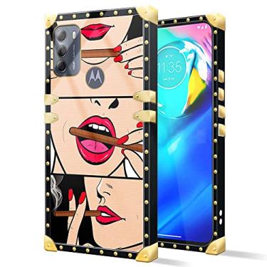 Imagem de DAIZAG Compatível com capa para Moto G Pure, B Trippy Smoke Cool Girl Motorola Moto G Power 2022 Capa quadrada luxuosa elegante feminina decoração de metal canto clássico retrô macio TPU capa