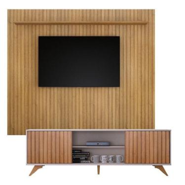 Imagem de Conjunto Painel Suspenso 227,6 Cm Vitória 100% Mdf e Rack 2 Portas Deslizantes Manaus Cinamomo/Off White